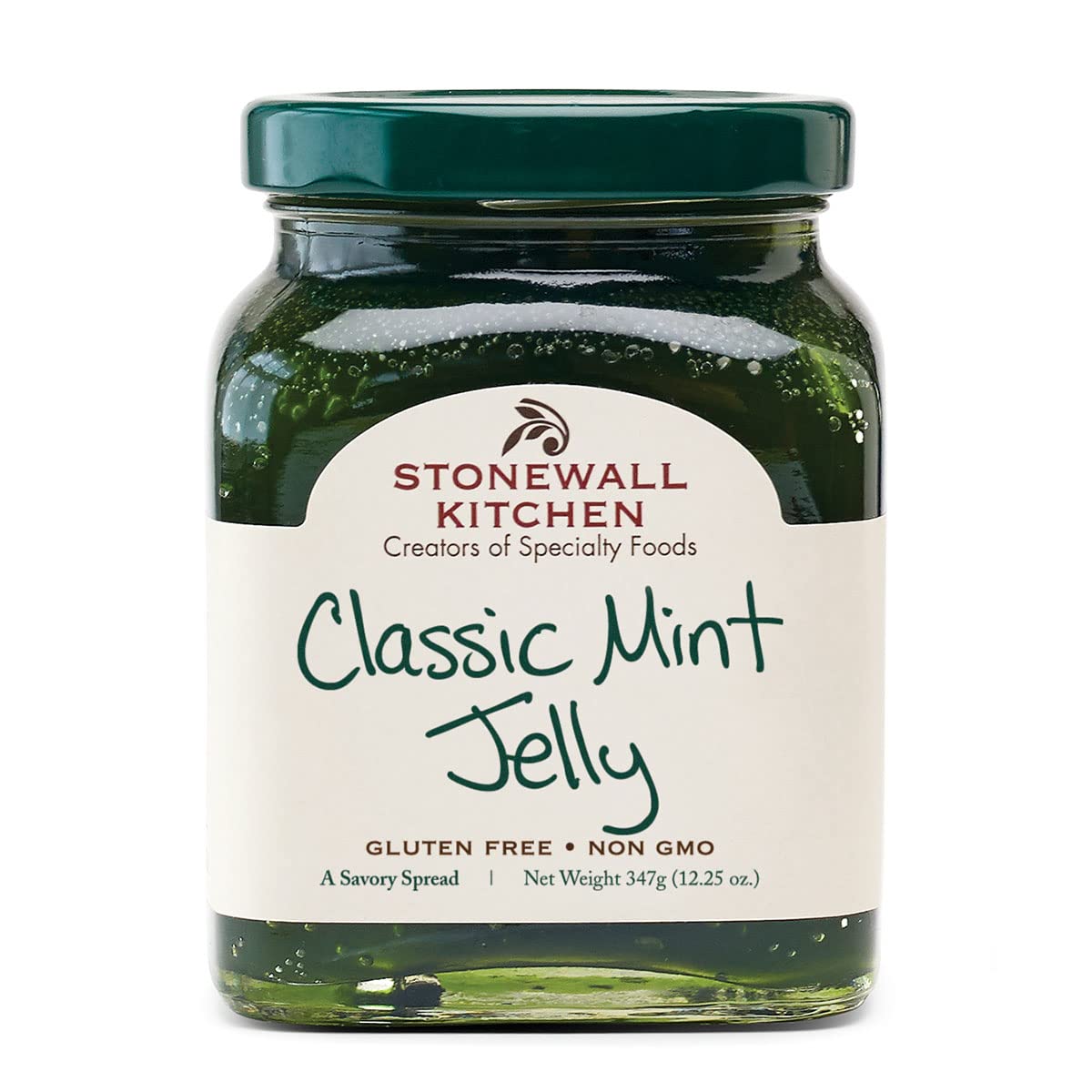 Stonewall Kitchen Mint Jelly jar front, ideal for savory meat pairings.