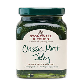 Stonewall Kitchen Mint Jelly jar front, ideal for savory meat pairings.