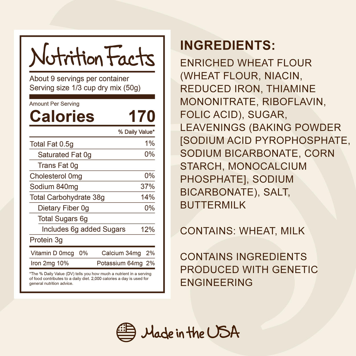 Closeup of Stonewall Kitchen pancake mix package details