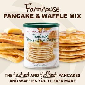 Stonewall Kitchen fluffy pancakes with a rich vanilla aroma on the griddle.