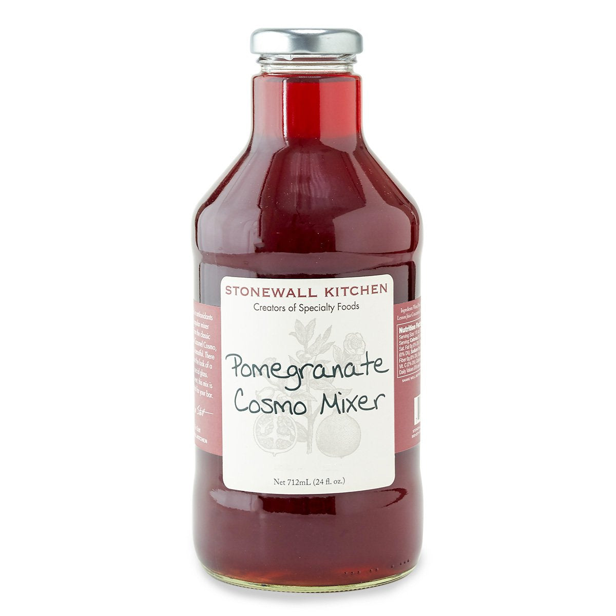 Stonewall Kitchen Pomegranate Cosmo Mixer bottle ready for crafting cocktails.