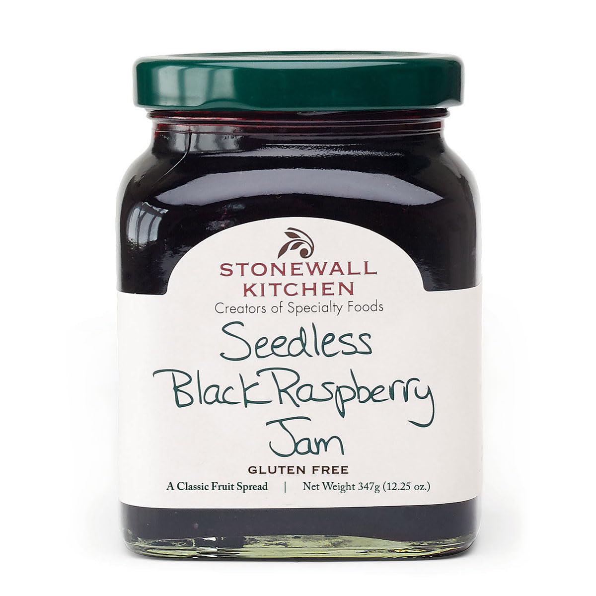 Stonewall Kitchen Seedless Black Raspberry Jam jar offers a smooth, seedless spread for breakfast.