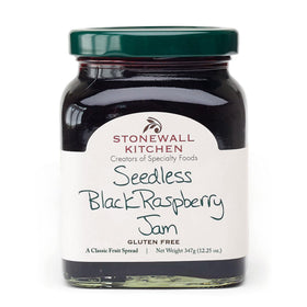 Stonewall Kitchen Seedless Black Raspberry Jam jar offers a smooth, seedless spread for breakfast.