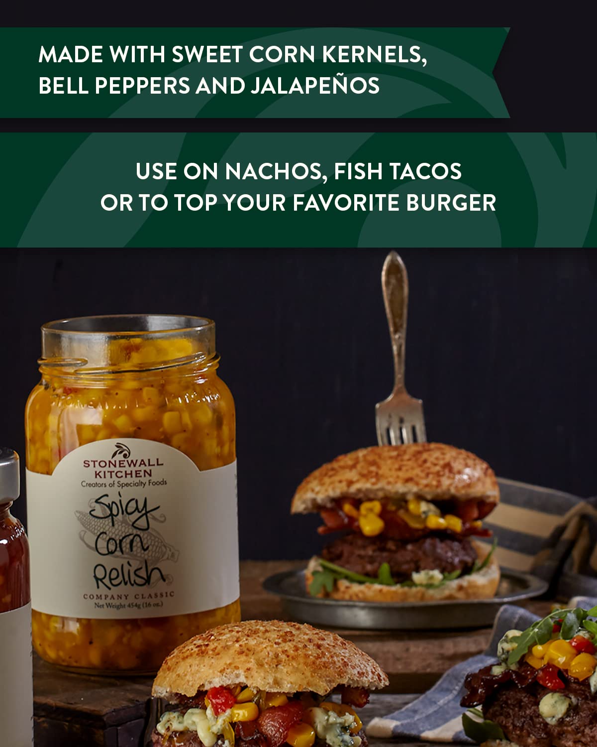Stonewall Kitchen Spicy Corn Relish with fish tacos brightening flavors
