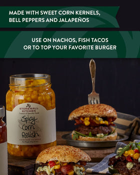 Stonewall Kitchen Spicy Corn Relish with fish tacos brightening flavors