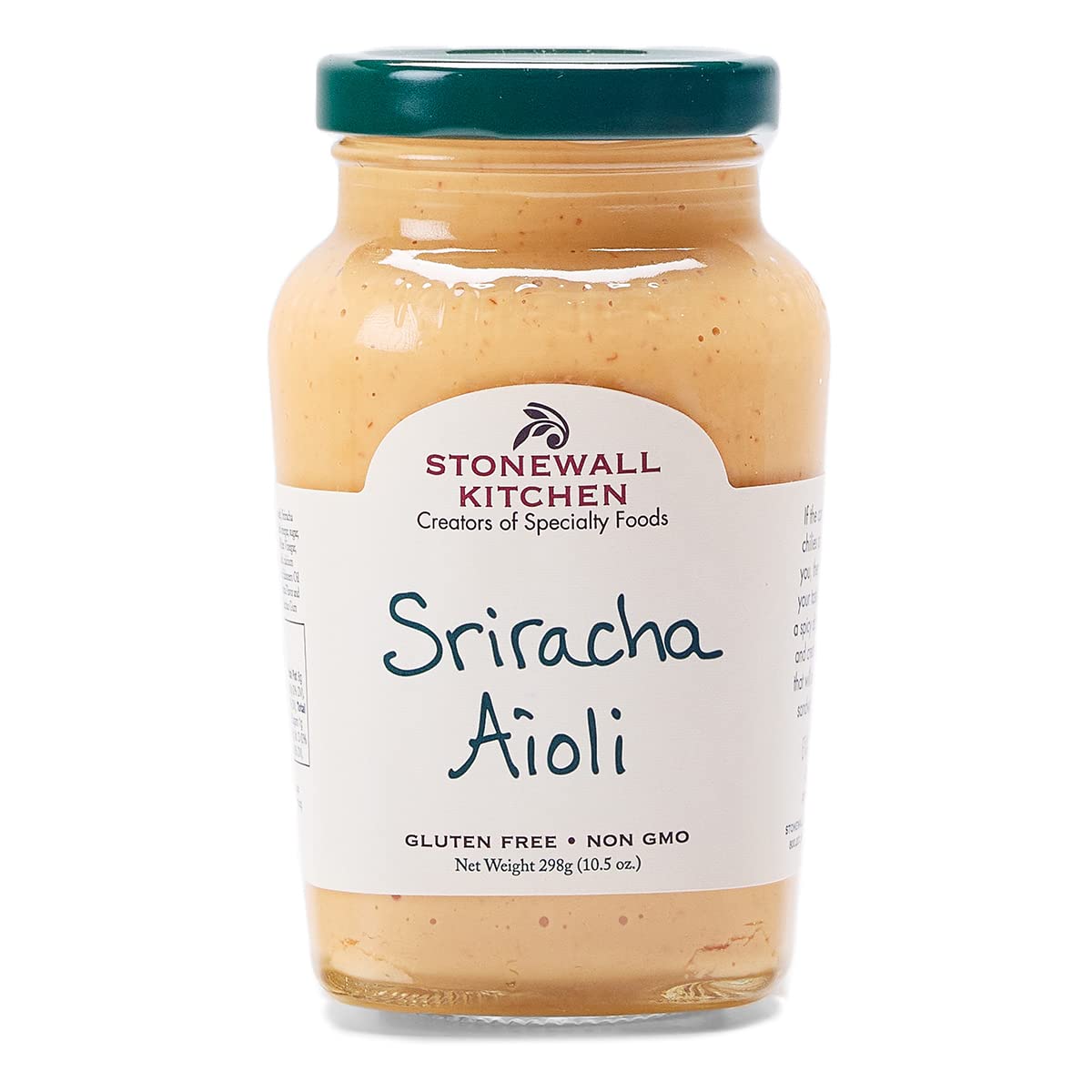 Stonewall Kitchen Sriracha Aioli bottle pour adds spicy kick to sandwiches.