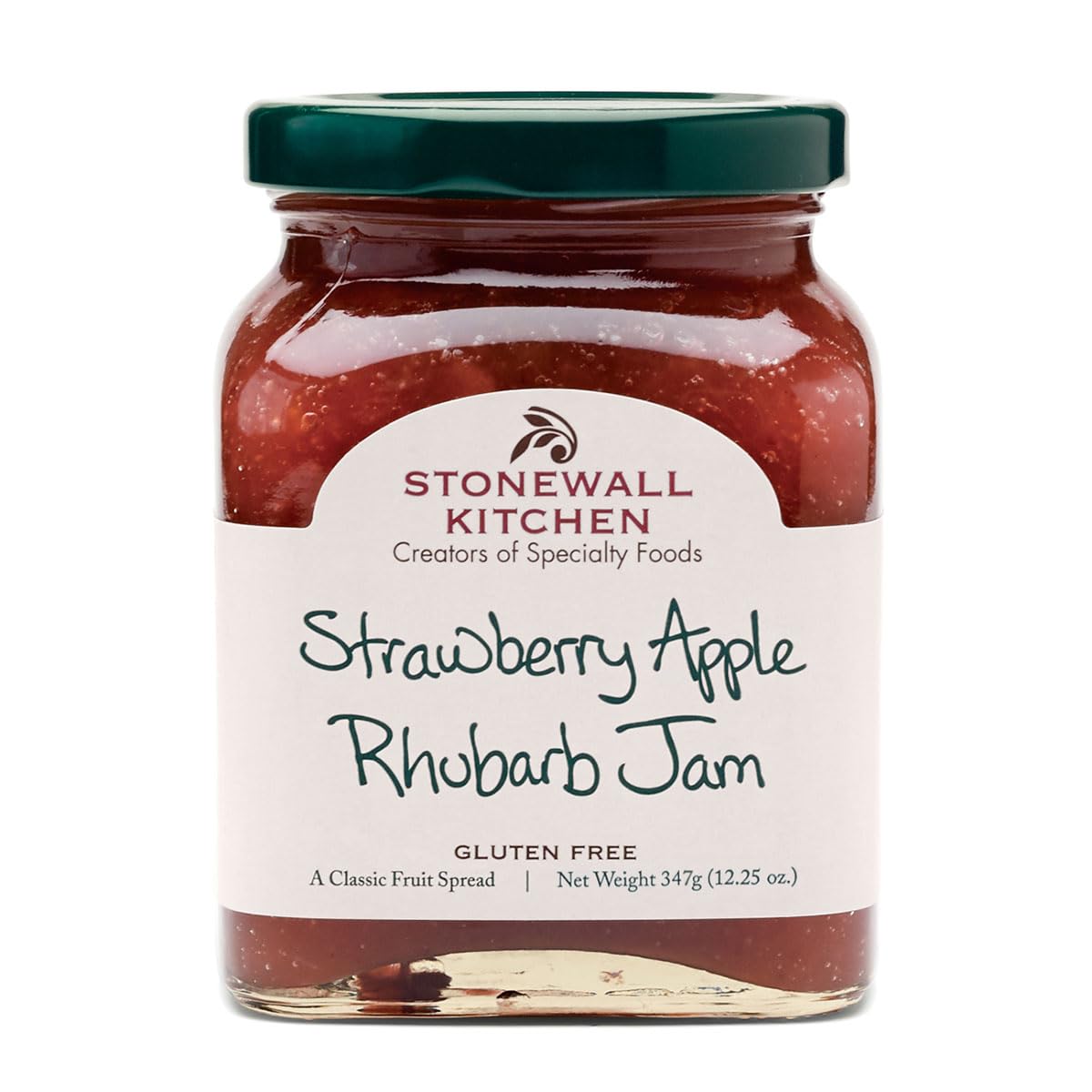 Stonewall Kitchen Strawberry Apple Rhubarb Jam jar ready for toast pairing.