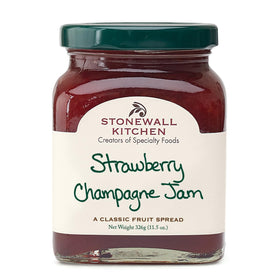 Stonewall Kitchen Strawberry Champagne Jam jar, perfect breakfast spread with fruity sparkle.