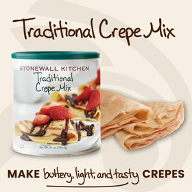 Stonewall Kitchen crepe batter being prepared for quick breakfasts.