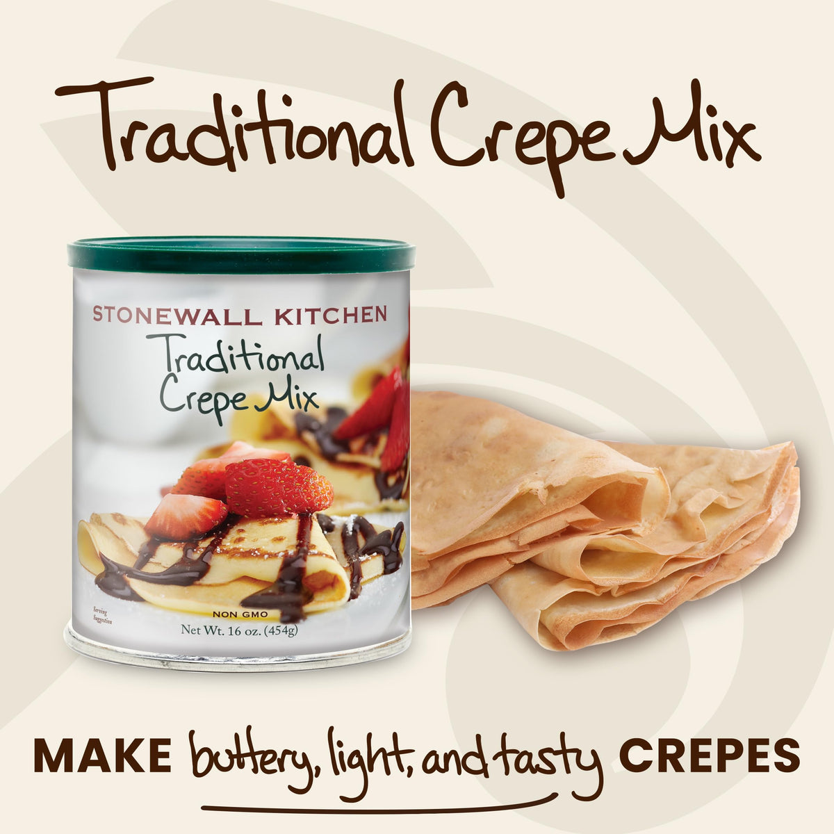Stack of delicate crepes made with Stonewall Kitchen traditional crepe mix.