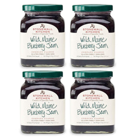 Stonewall Kitchen Wild Maine Blueberry Jam 4-pack product shot with gift-ready packaging