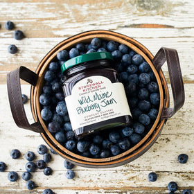 Fresh Maine blueberries closeup with jam texture highlighting natural ingredients