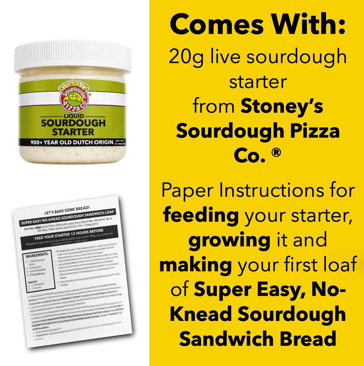 Stoney's Sourdough Starter 20g jar close-up shows compact beginner-friendly packaging.