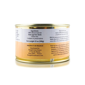 Straight from France duck fat jar label highlighting premium French fat for versatile cooking