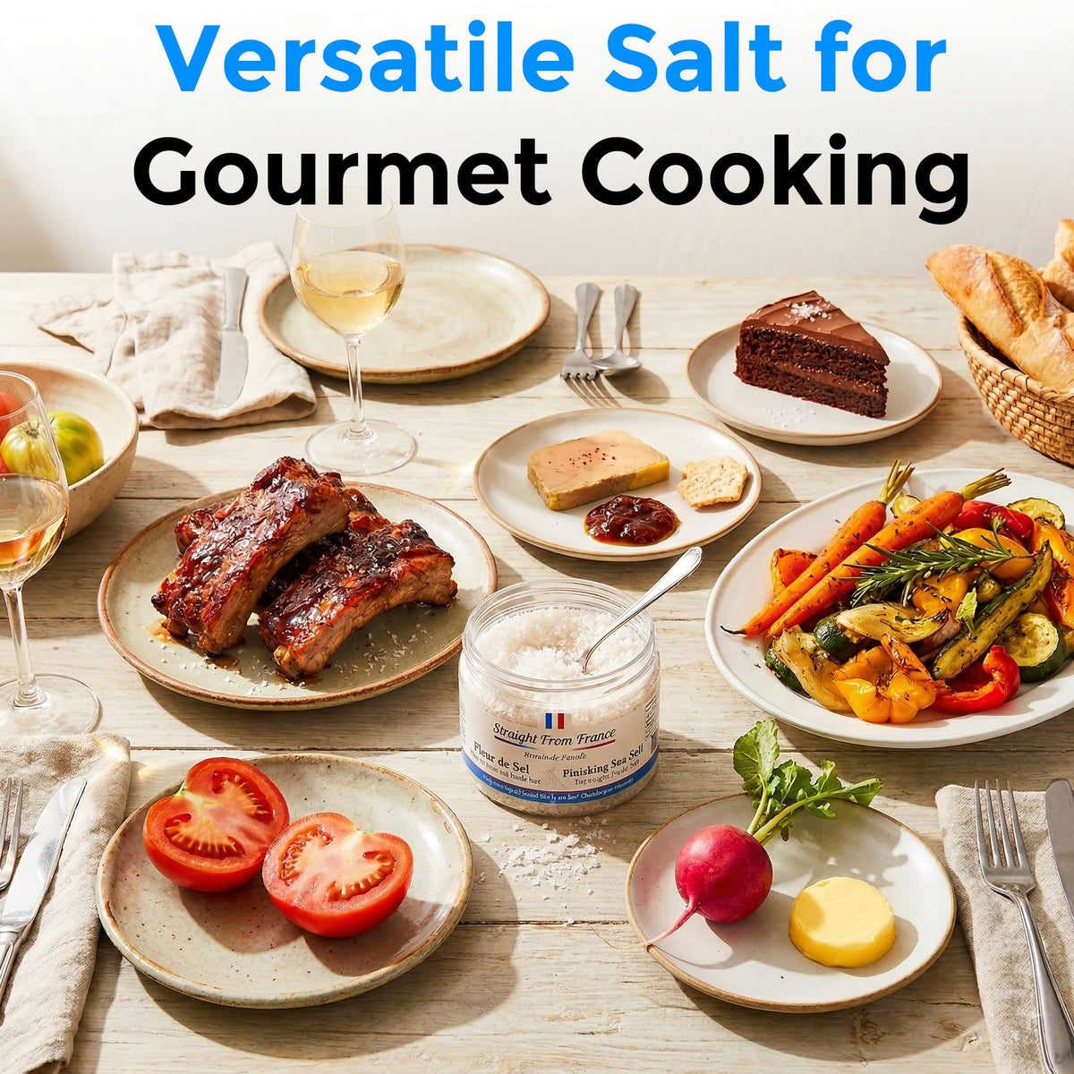 Straight from France Genuinely French fleur de sel finish for tomatoes and salads adds aroma.