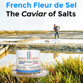 Straight from France Genuinely French fleur de sel glass jar on counter enhances desserts.