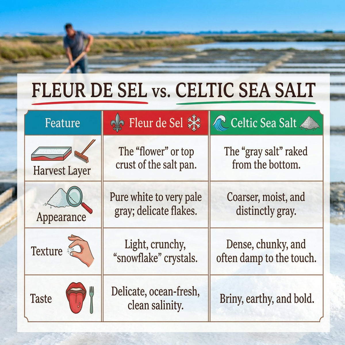Straight from France Genuinely French Ile de Re harvest salt offers mineral-rich hydration for beverages.