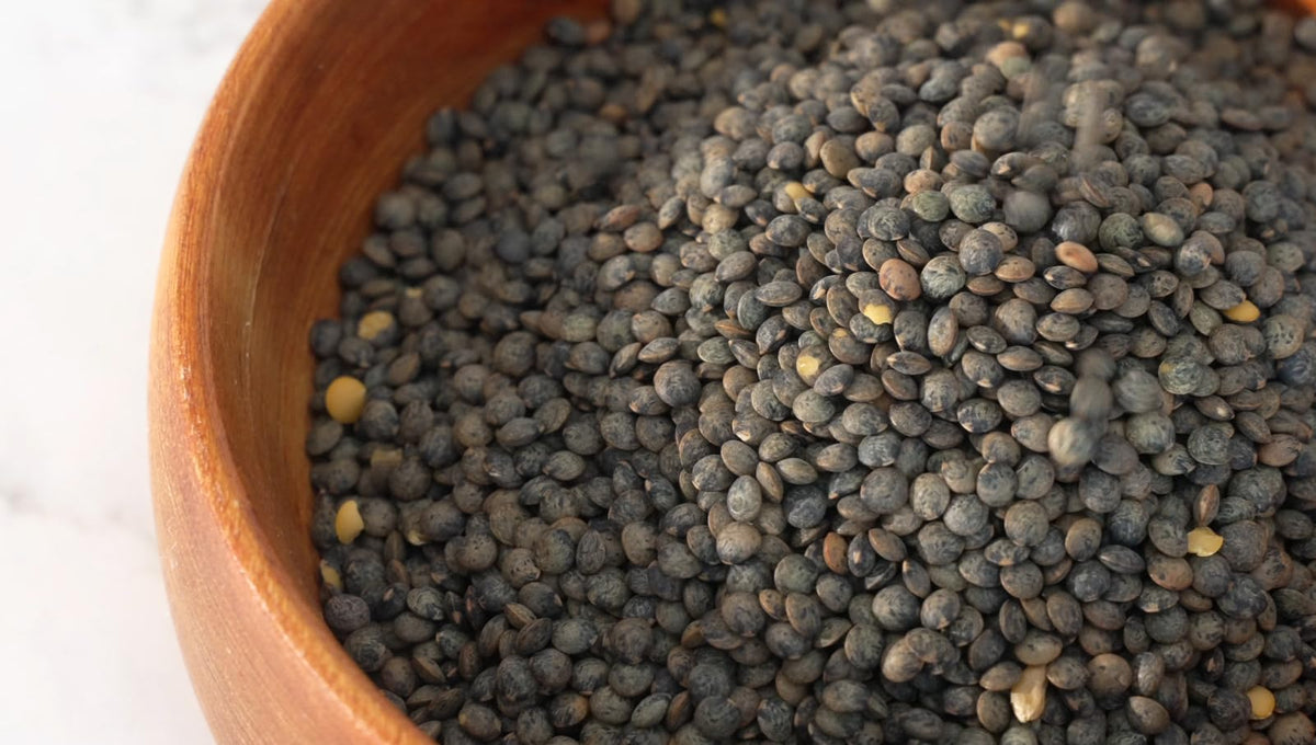 Straight from France Green Lentils plated with vegetables gluten-free and additive-free