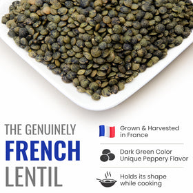 Straight from France Green Lentils simmering in pot for hearty dinners