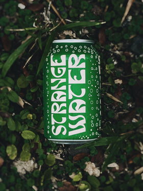 Strange Water Sparkling Coconut Water 4-pack bottle close-up with light fizz for tropical sip.