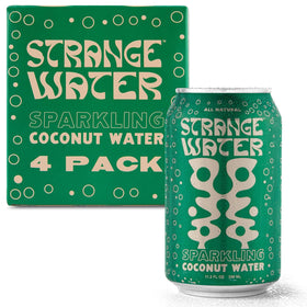 Strange Water Sparkling Coconut Water 4-pack front view, convenient refreshment on the go.