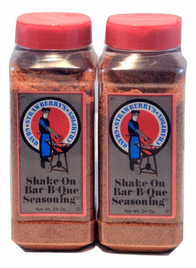 Strawberry's bbq Grand Champion Shake-On Seasoning bottle front view, ready for grill flavor.