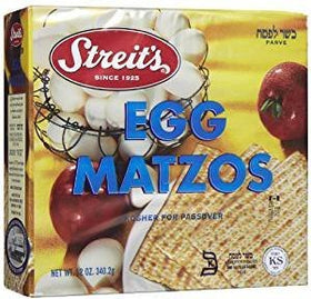 Streit's Egg Matzo 12oz 3-pack on pantry shelf, ideal for Passover meals.