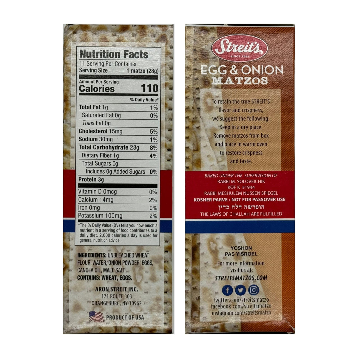 Streit's Egg and Onion Matzo pack of three 11-ounce boxes.