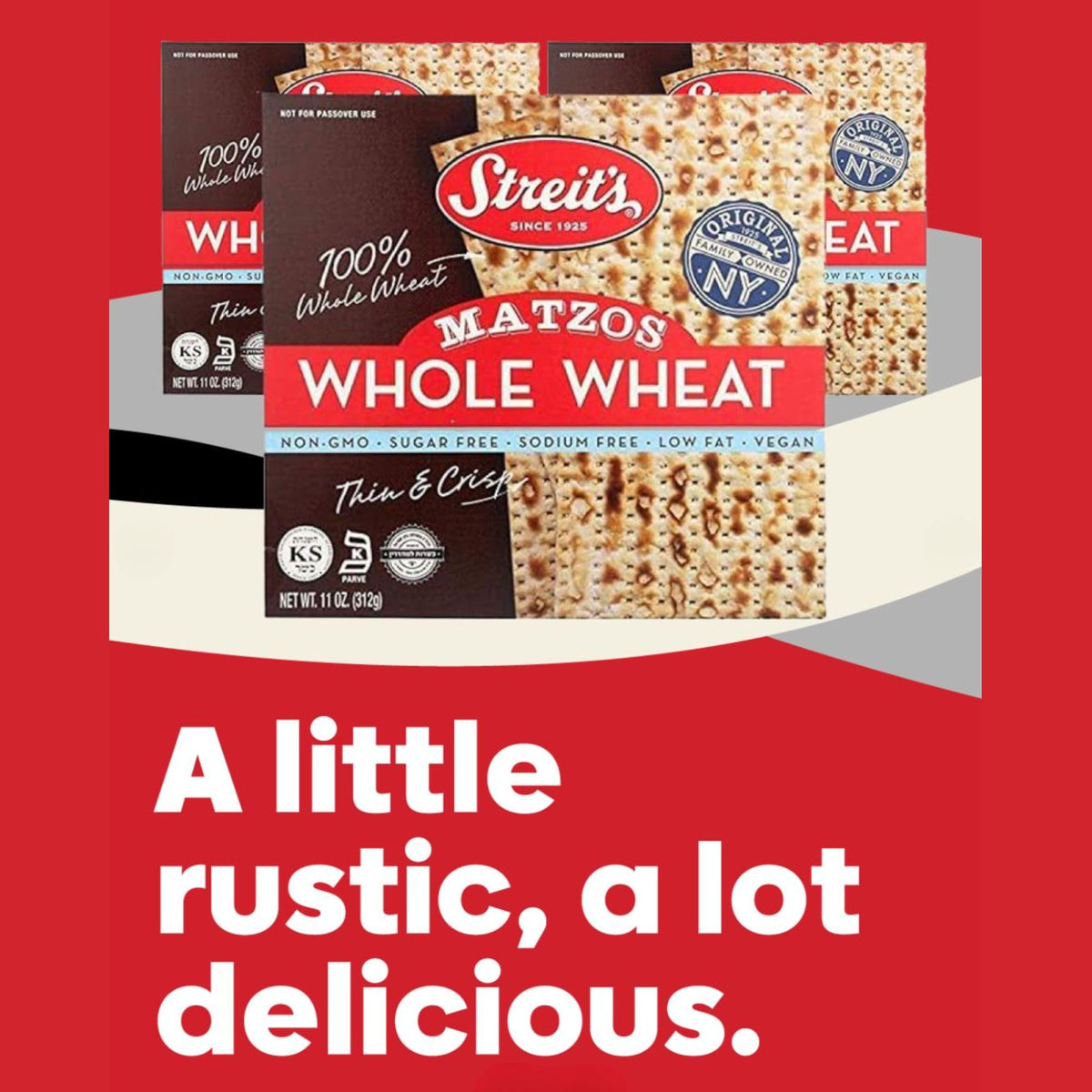 Streit's low-fat, sodium-free matzo, versatile for snacks and meals.