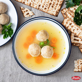 Streit’s just-add-eggs-and-oil box demonstrates easy prep steps.