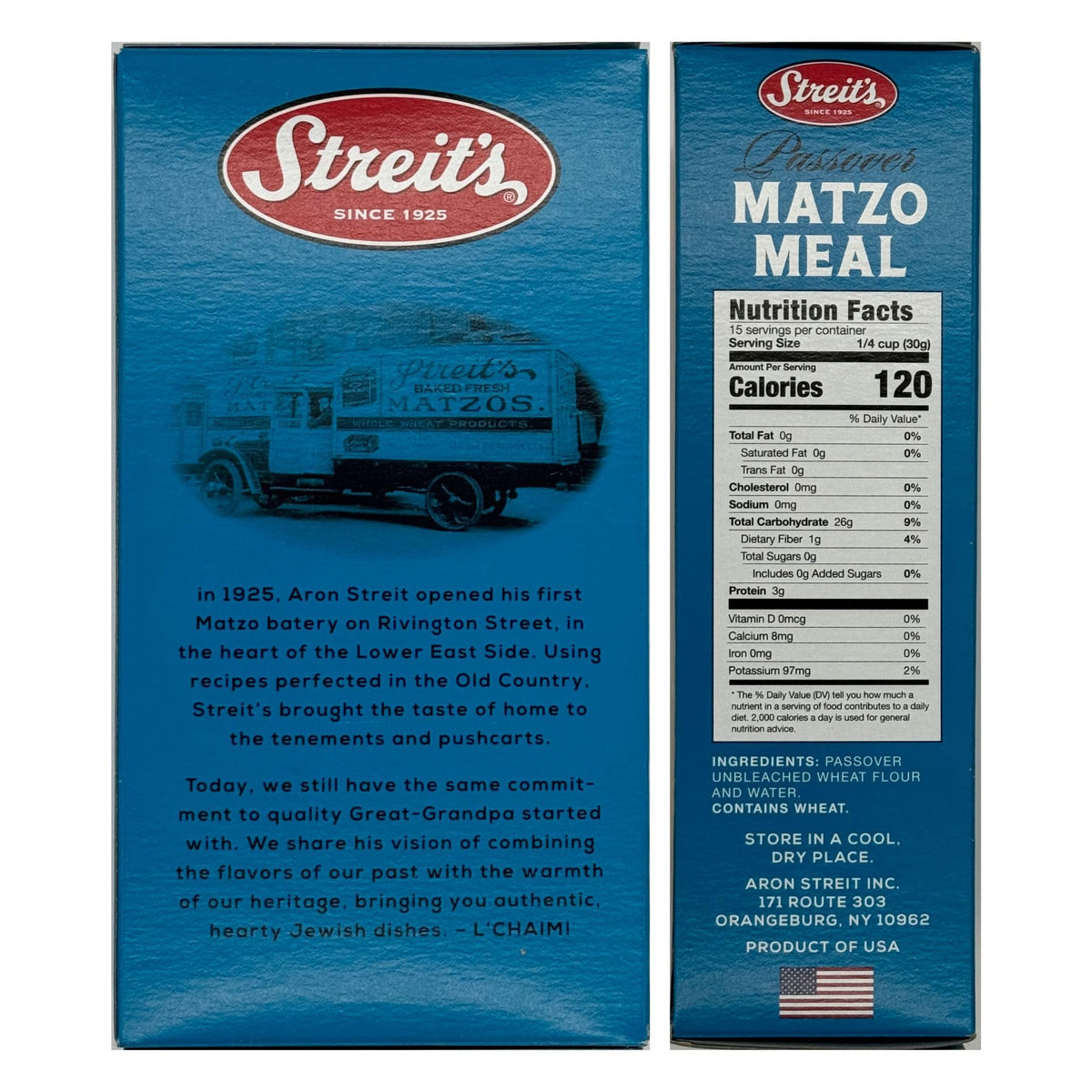 Streit’s Matzo Meal sodium-free and fat-free for lighter Passover dishes.