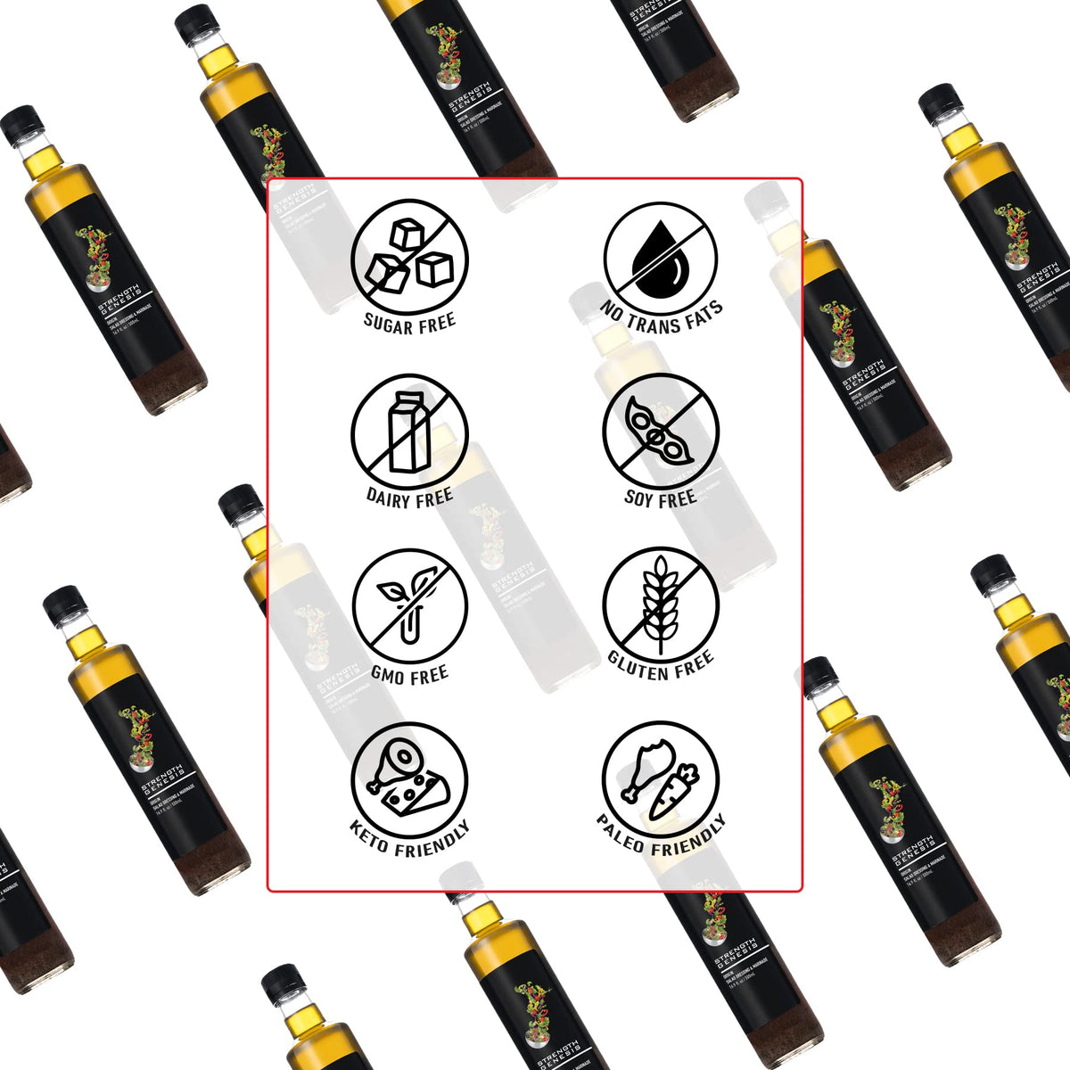Pouring Strength Genesis Origin dressing for a versatile weeknight drizzle.