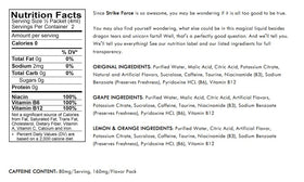 Strike Force Energy ingredient pack showing caffeine and B vitamins support.