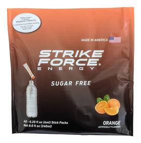 Strike Force Orange packet dissolving in water for a quick energy boost