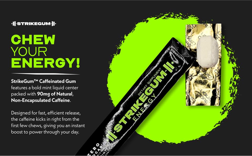 StrikeGum made in the USA, vegan and gluten-free energy gum.
