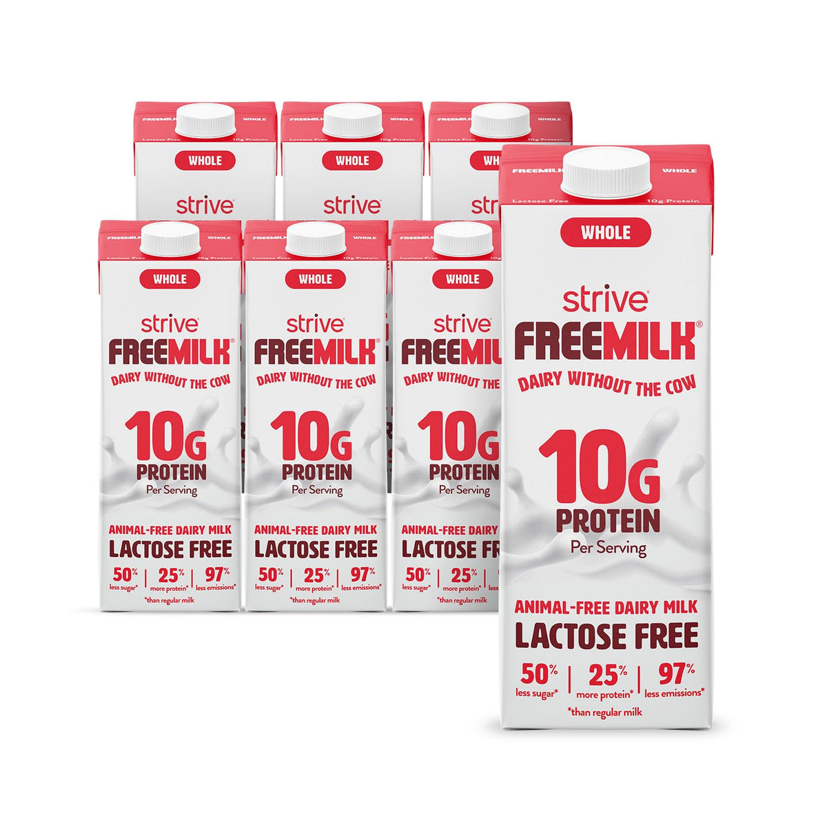 Strive Freemilk Original 32oz bottle pouring into a glass, a lactose-free dairy alternative for everyday use.