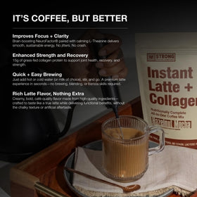 Pour shot of STRONG COFFEE COMPANY Hazelnut Instant Latte into a mug for a smooth, balanced sip.