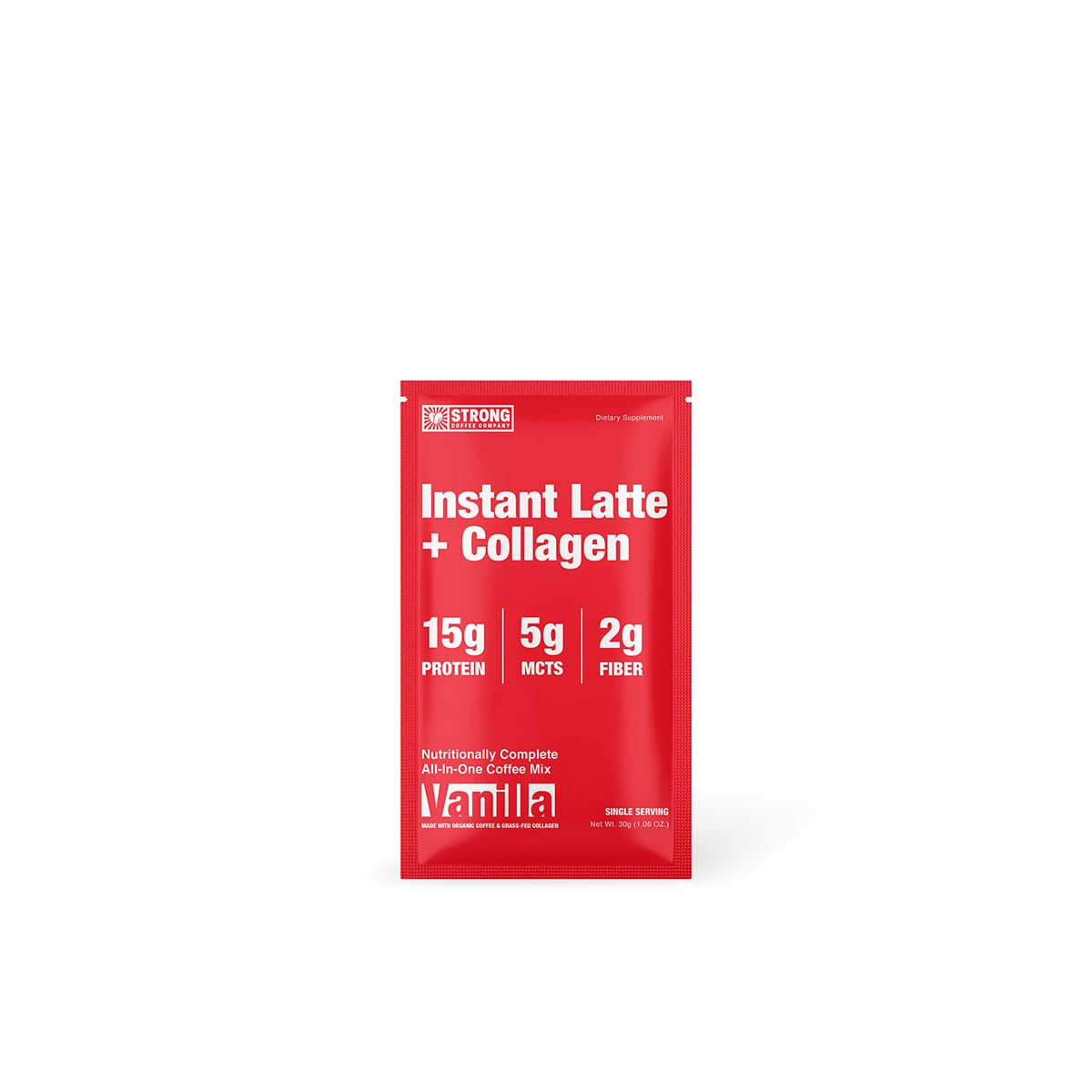 Strong Coffee Co. vanilla latte serving with collagen protein and convenience.