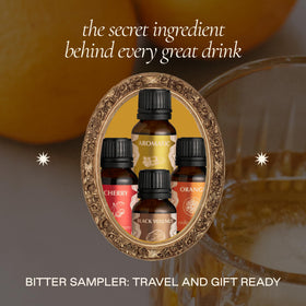Strongwater Bitters Sample Set label close-up showing four flavors.