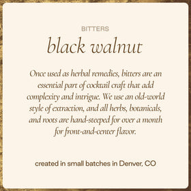 Strongwater Black Walnut Bitters flavor profile blends earthy nuts with baking spices.