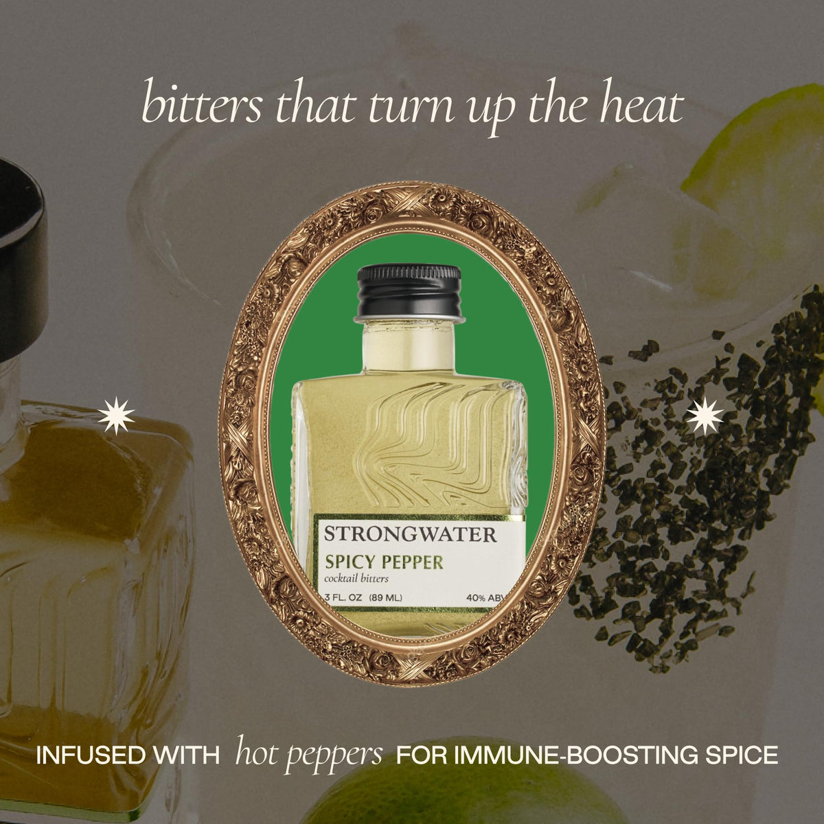 Strongwater Bonfire bottle on bar, ready for margarita pairings