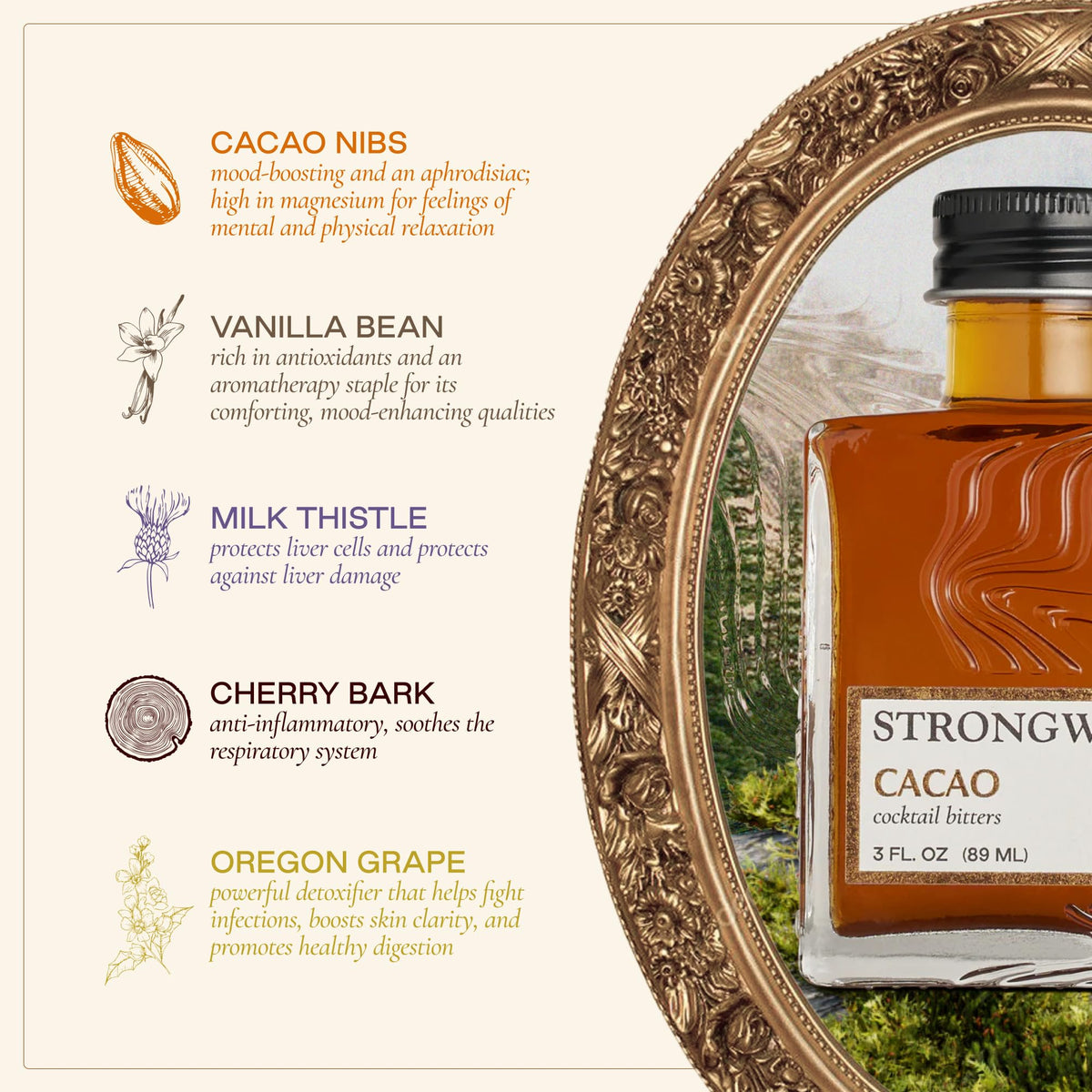 Dash and pour action with Strongwater Cacao Bitters in a drink.