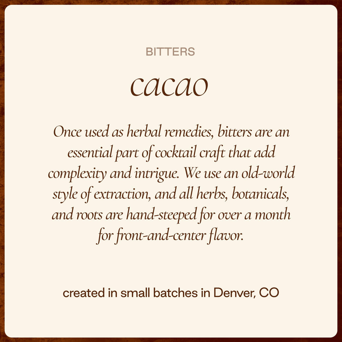 Vanilla note aroma from Strongwater Cacao Bitters enhances cocktails.