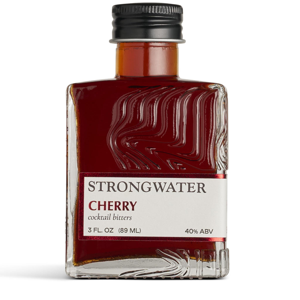 Strongwater Cherry Bitters bottle front, premium craft for elevated cocktails.