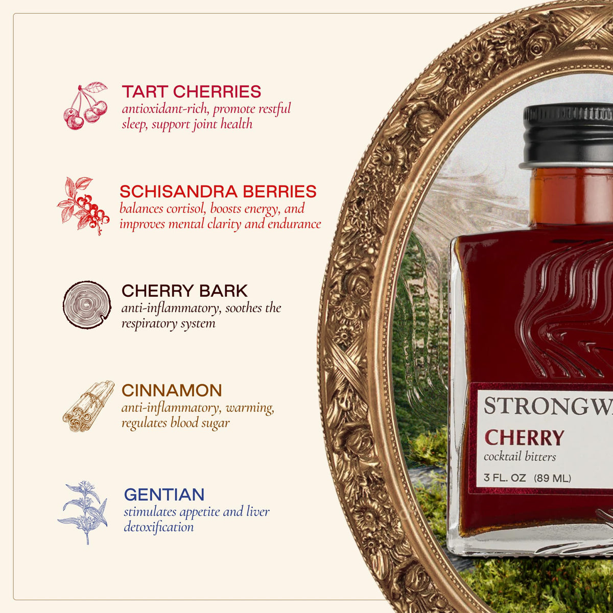Manhattan-ready presentation: bourbon with Cherry Bitters for depth.