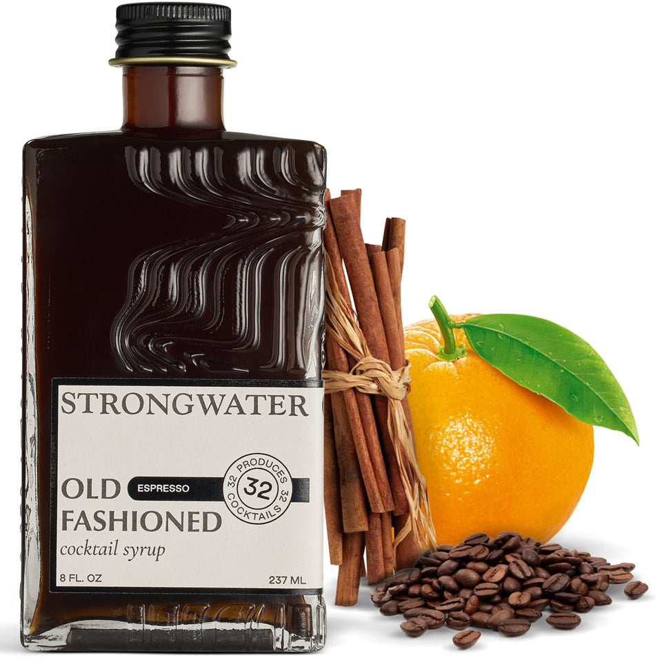 Strongwater Espresso Old Fashioned mixer bottle pour highlights rich espresso and cherry notes.