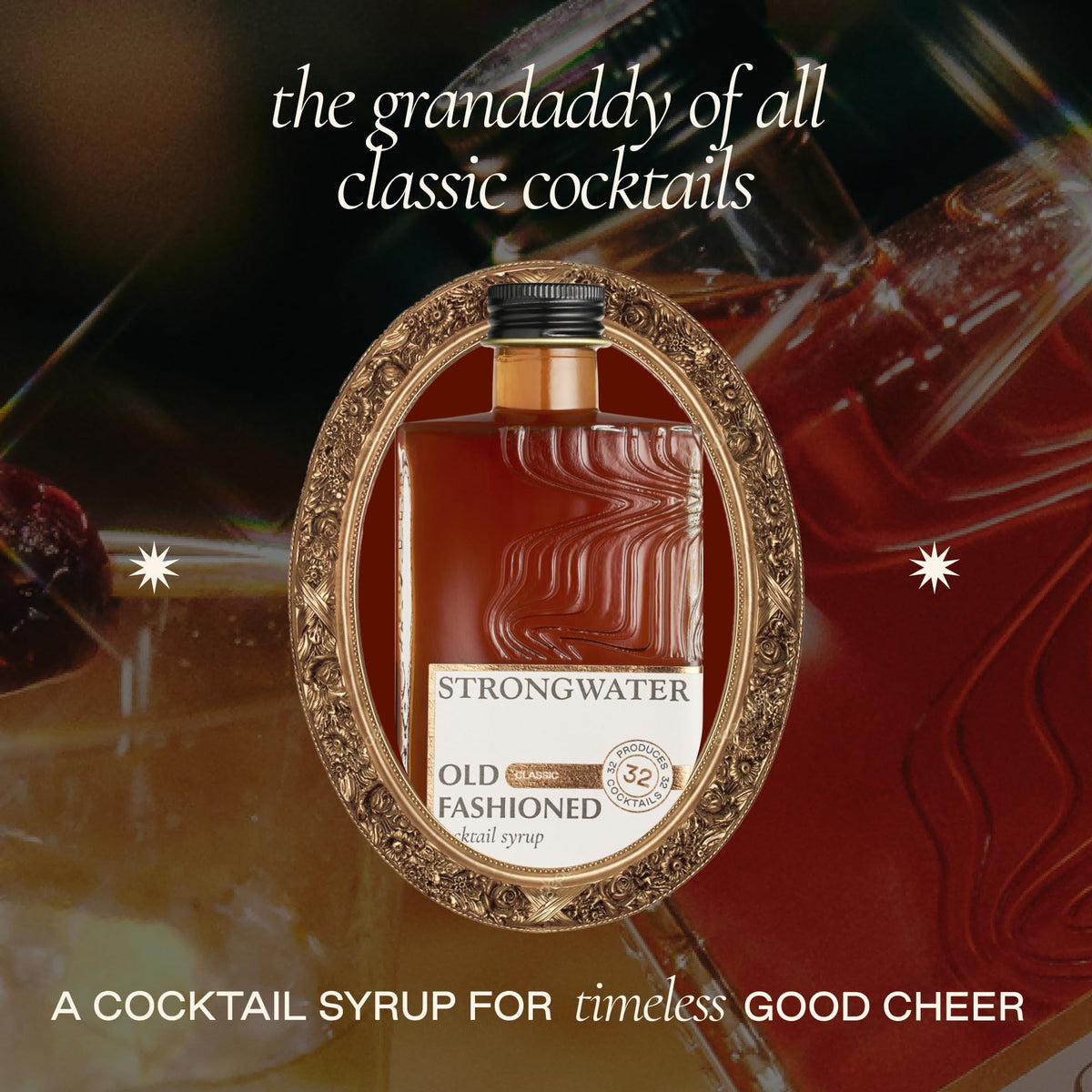 Strongwater Old Fashioned Mix with organic cherries and orange zest for balanced flavor.