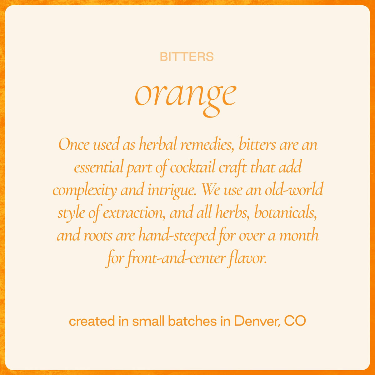 Spice blend of walnut, gentian, clove, cardamom adds depth to drinks.