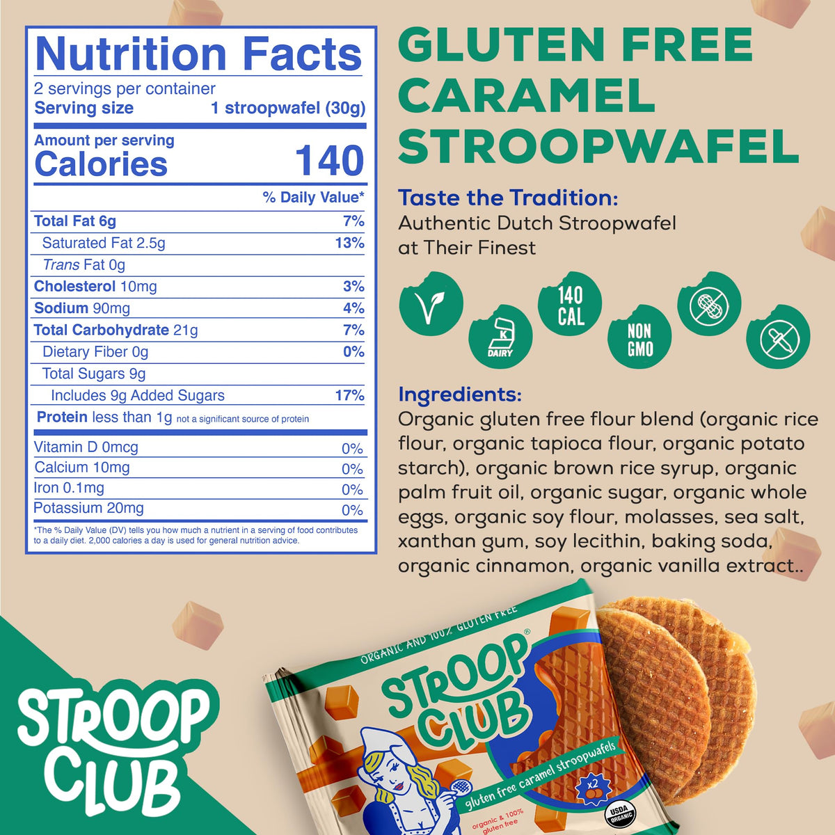Stroop Club organic ingredients stroopwafel, highlighting natural, sustainable components