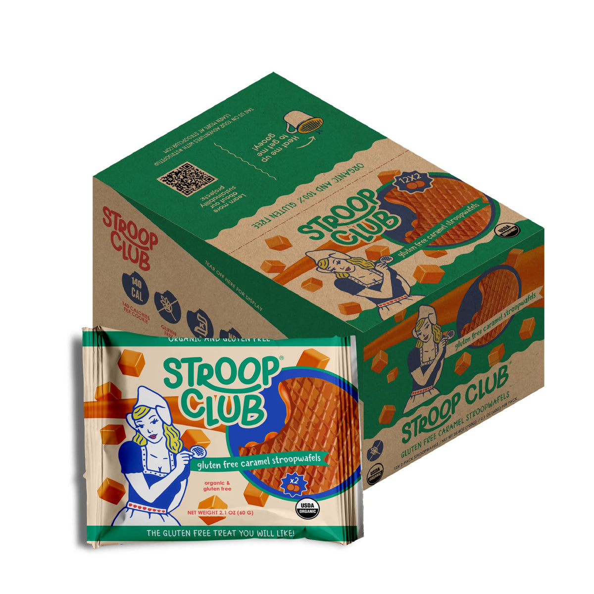Stroop Club original Dutch recipe stroopwafel closeup, showcasing gooey caramel and soft texture
